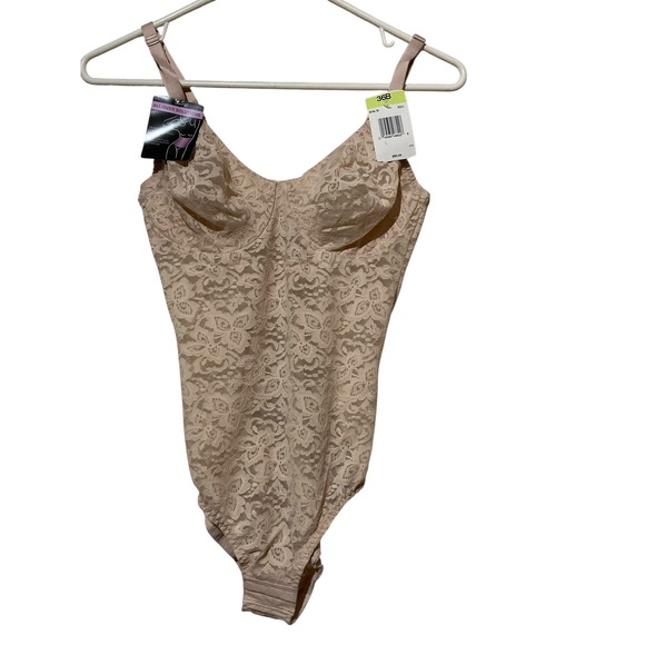 Bali Other - Bali Beige Floral Lace Smoothing Shapewear Bodysuit 36B 8L10 NWT